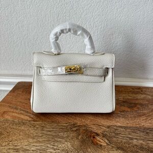 Off White Mini KL 18 Leather Bag w/ Gold HW Crossbody Satchel Lock Key